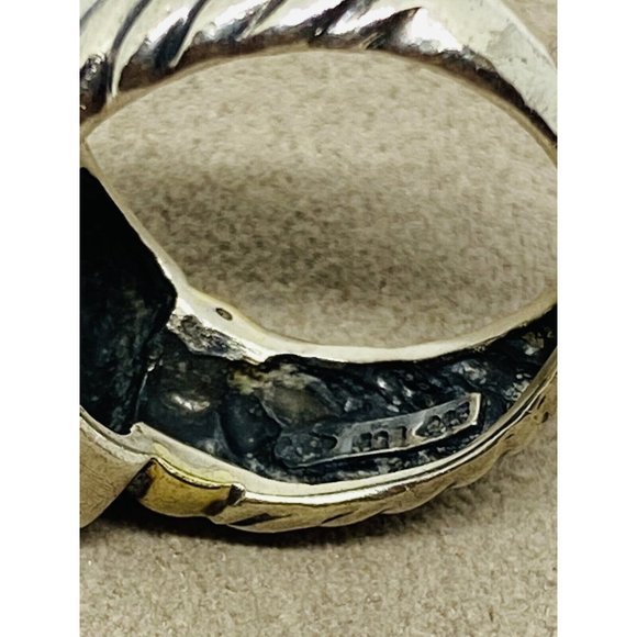 David Yurman 925 Sterling Silver 14K Yellow Gold Peridot  Cable Dome Ring 6.5 - Picture 6 of 7